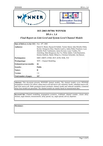 Final report on link level and system level channel models - Winner