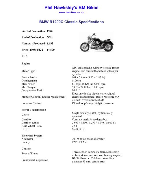 BMW R1200C Classic Specifications BM Bikes BMW Motorcycle