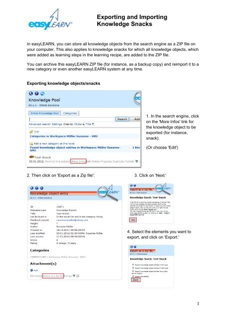Exporting and Importing Knowledge Snacks - easyLEARN Academy