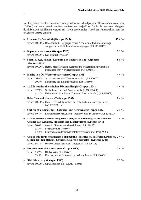 Sonderabfallbilanz 2001 Rheinland-Pfalz