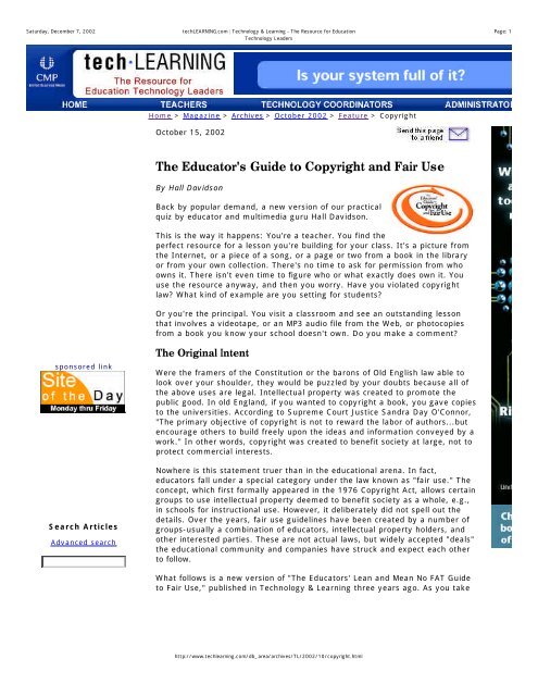 The Educator's Guide to Copyright and Fair Use - TechLearning