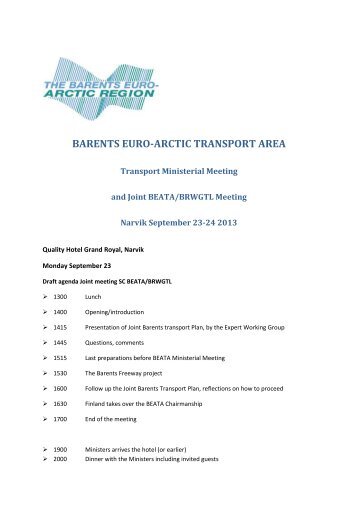 Agenda for the BEATA/RWGTL joint meeting and the Barents ...