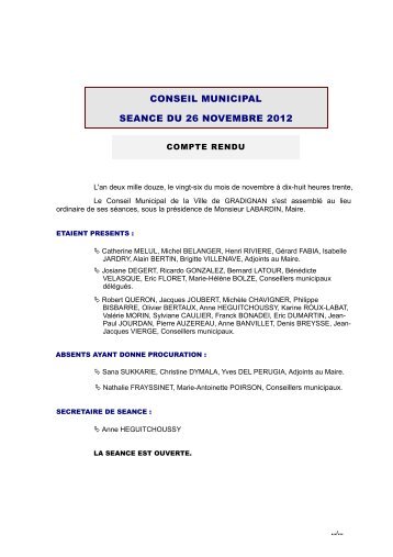 conseil municipal seance du 26 novembre 2012 - Gradignan