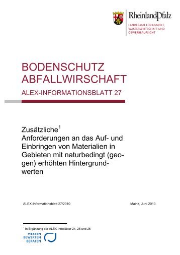 ALEX-Informationsblatt 27 - Ministerium für Umwelt, Landwirtschaft ...
