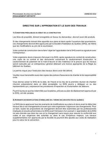 directive sur l'approbation et le suivi des travaux - SociÃ©tÃ© d ...