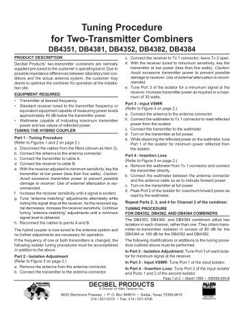 Tuning Procedure for Two-Transmitter Combiners DB4351, DB4381 ...