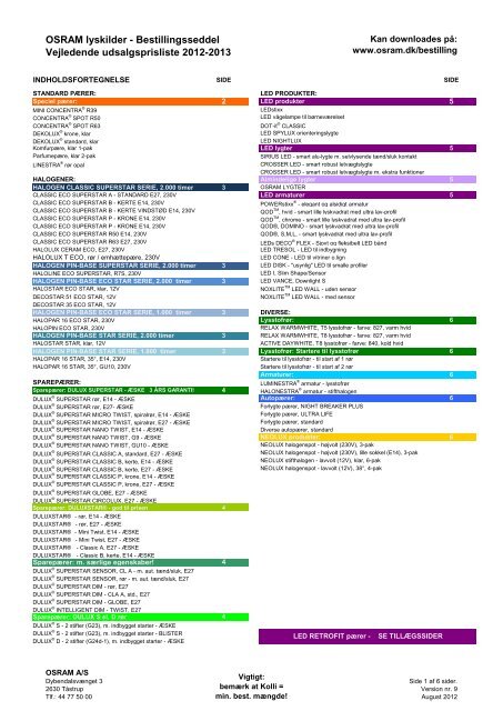 Bestilling af OSRAM lyskilder (August 2012)