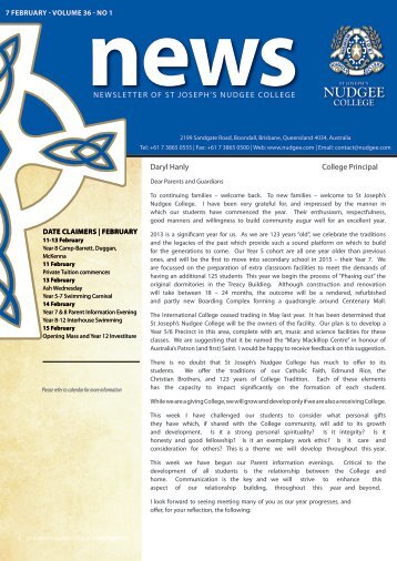 NEWSLETTER OF ST JOSEPH'S NUDGEE COLLEGE Daryl Hanly ...