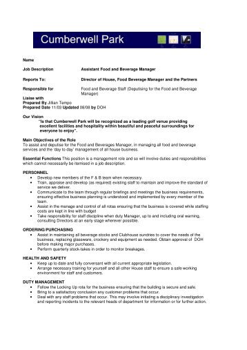 beverage director job description