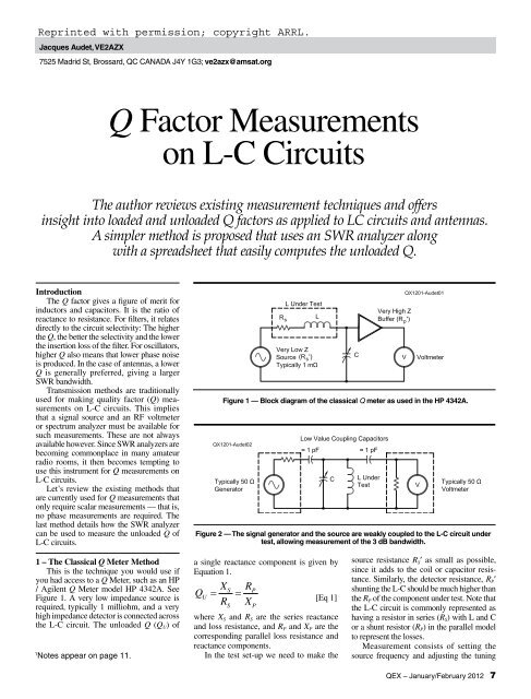 Q Factor Measurements with an SWR Meter - Ve2azx.net