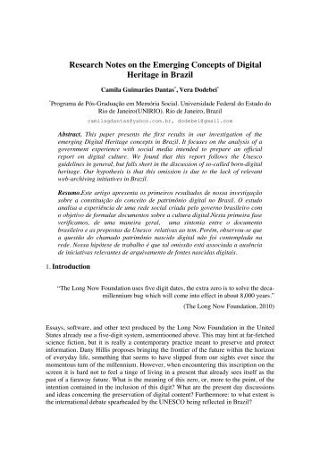 Research Notes on the Emerging Concepts of Digital Heritage in ...