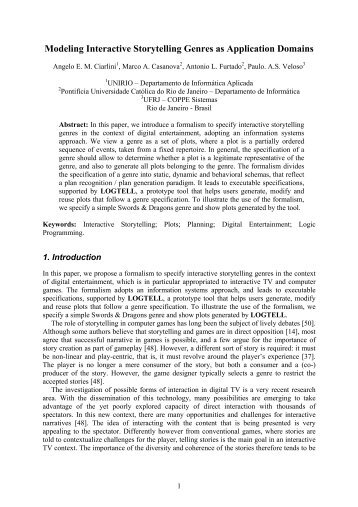 Modeling Interactive Storytelling Genres as Application Domains