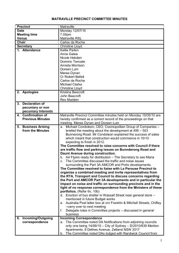 Minutes - Matraville Precinct