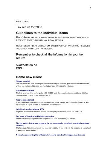 Guidelines to the individual items - Skatteetaten