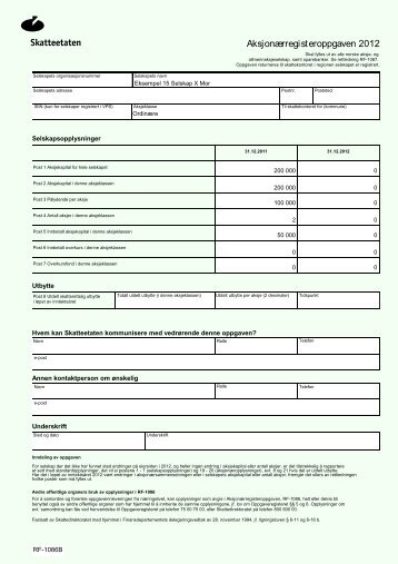 AksjonÃ¦rregisteroppgaven 2012 Skatteetaten