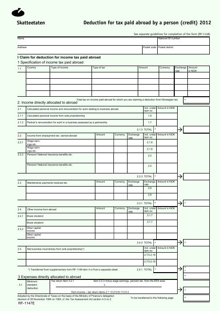 Deduction for tax paid abroad by a person (credit ... - Skatteetaten