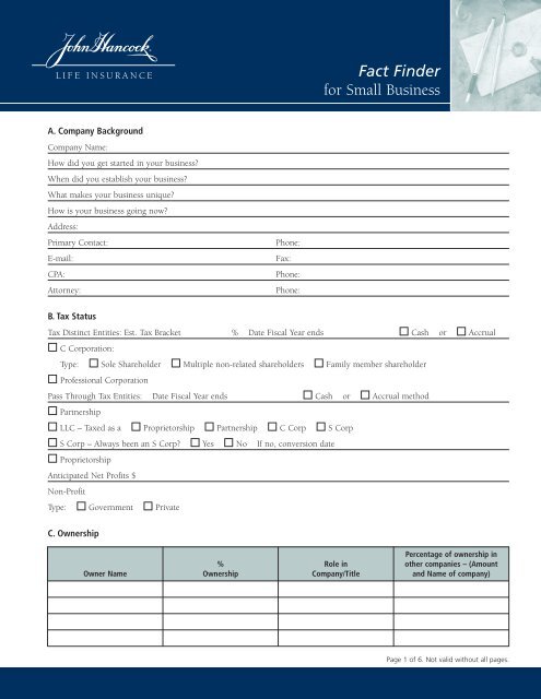 Business Insurance Fact Finder - Concept Navigator