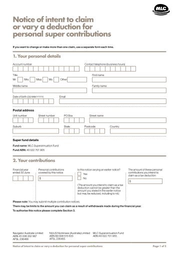 MLC Wrap Super Tax Deduction Notice â Section 290-170