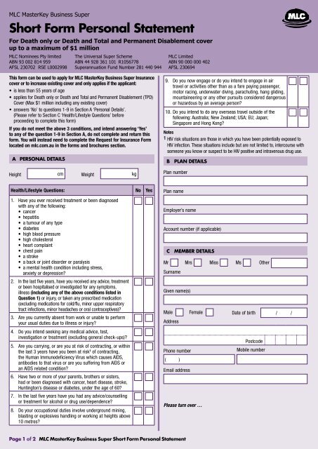 Short Form Personal Statement - MLC