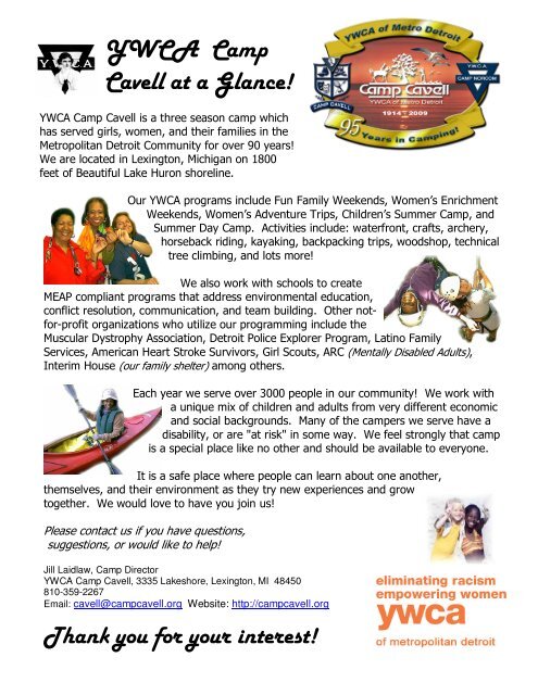 YWCA Camp Cavell at a Glance!