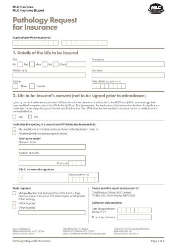 Pathology Request for Insurance Form - MLC