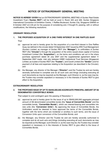 Circular to Unitholders - Suntec REIT