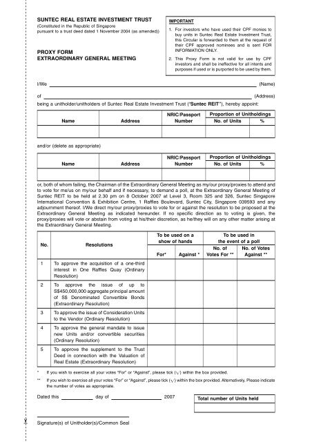 Circular to Unitholders - Suntec REIT