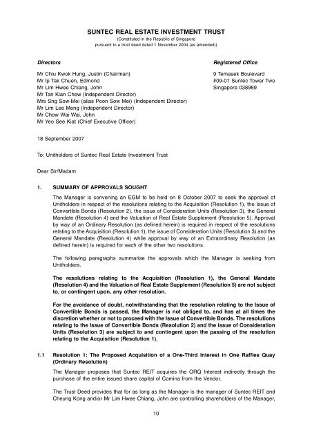 Circular to Unitholders - Suntec REIT