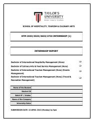 internship report - Taylor's University Industrial Training System