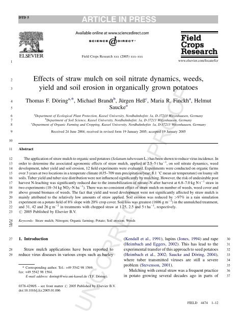 Effects of straw mulch on soil nitrate dynamics