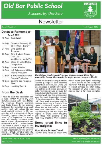 16 Newsletter[16/08/13] Week 33 [pdf, 3 MB] - Old Bar Public School