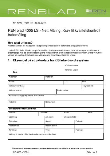 REN blad 4005 LS - Nett Måling. Krav til ... - Helgelandskraft