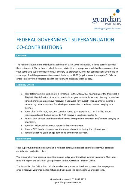 Federal Government Super Co-contributions - Guardian Partners