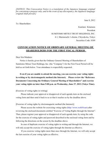 convocation notice of ordinary general meeting of shareholders for ...