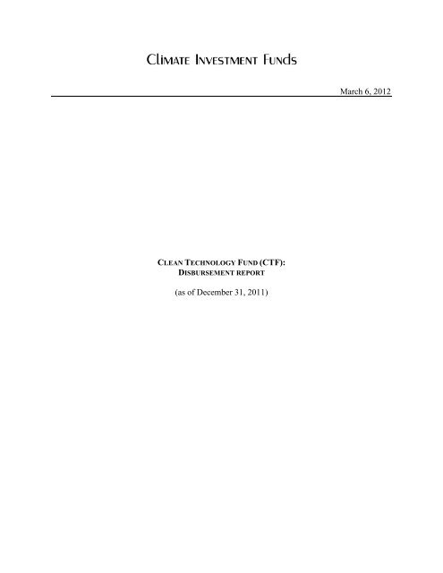 Disbursement Report Climate Investment Funds