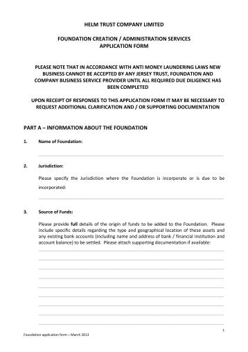Foundation Application Form - Helm Trust Company Limited