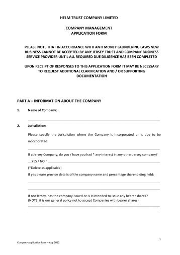 Company Application Form - Helm Trust Company Limited