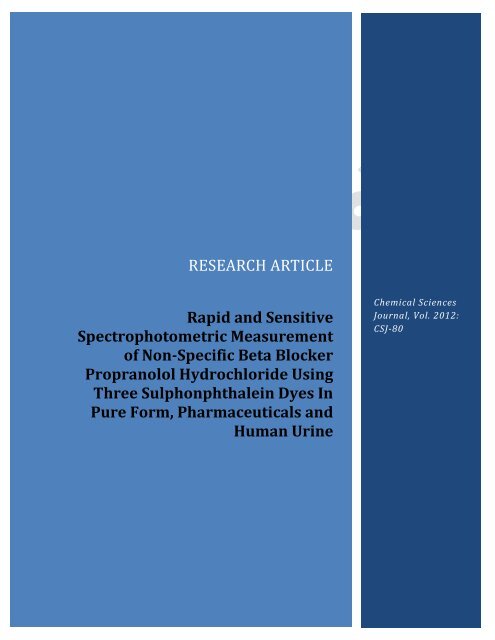 Rapid and Sensitive Spectrophotometric ... - AstonJournals