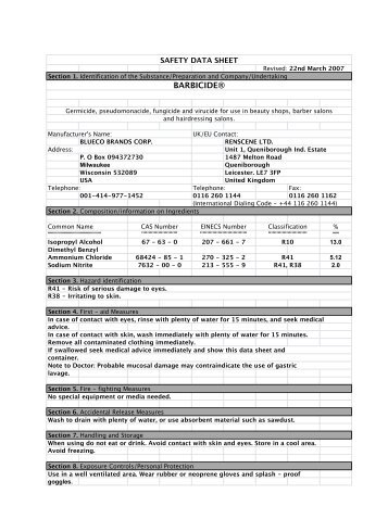 Barbicide Safety Data Sheet PDF - Barbicide Hair Products