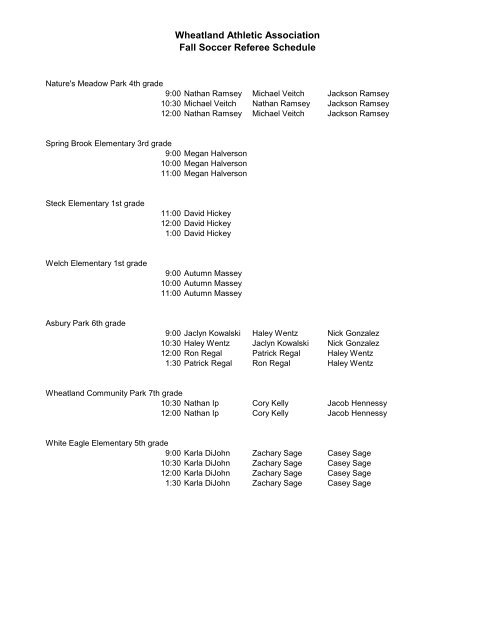 Wheatland Athletic Association Fall Soccer Referee Schedule - WAA ...