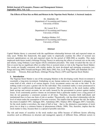 The Effects of Firm Size on Risk and Return in the Nigerian Stock ...