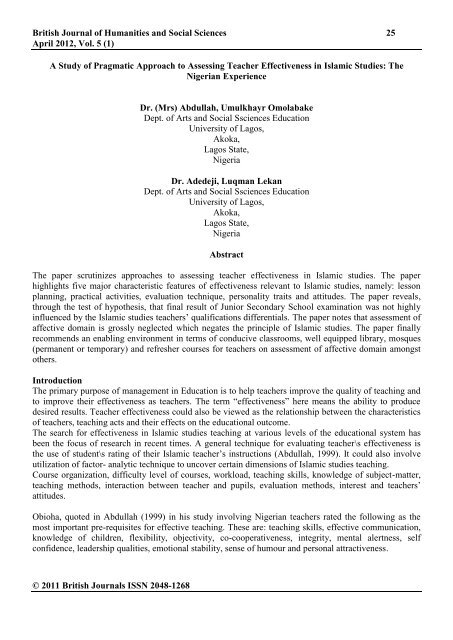 A Study Of Pragmatic Approach To Assessing Teacher Effectiveness