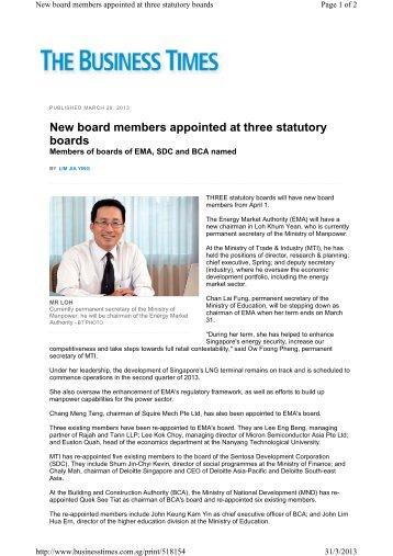 New board members appointed at three statutory ... - bdo singapore