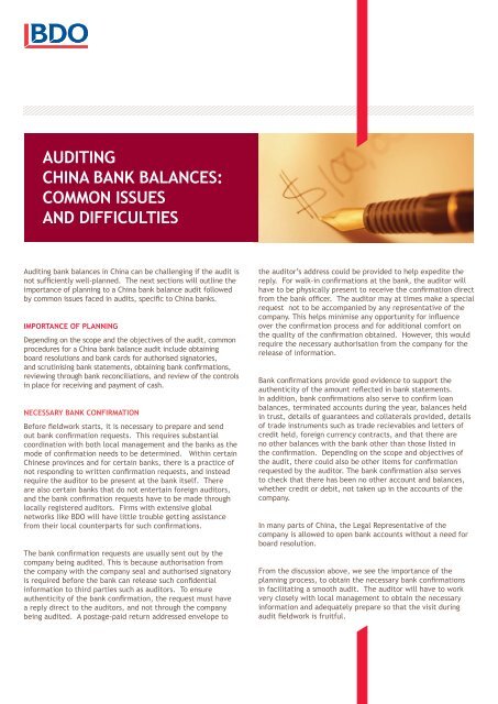auditing china bank balances: common issues and ... - bdo singapore