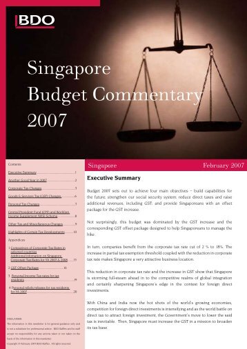 Singapore Budget Commentary 2007 - BDO Raffles