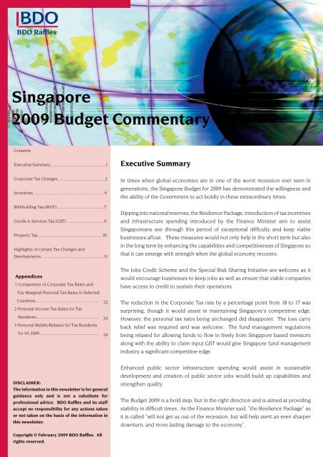 Singapore 2009 Budget Commentary - BDO Raffles