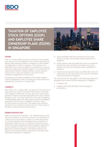 (ESOP) ANd EMPLOYEE SHARE OWNERSHIP ... - bdo singapore