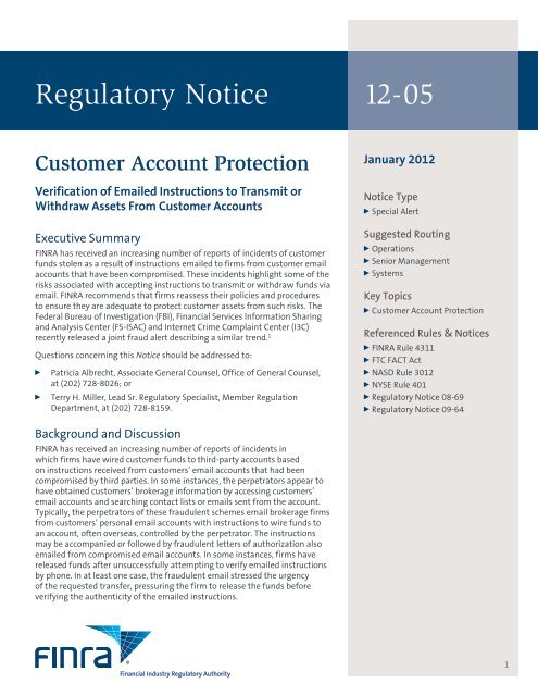 Regulatory Notice 12-05 - finra