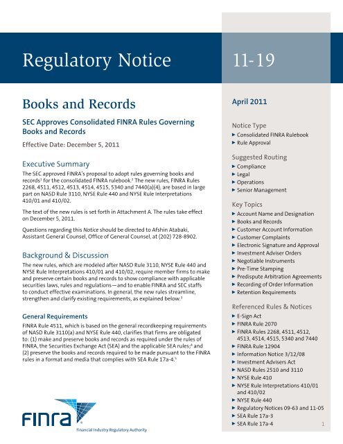Regulatory Notice 11-19 - finra