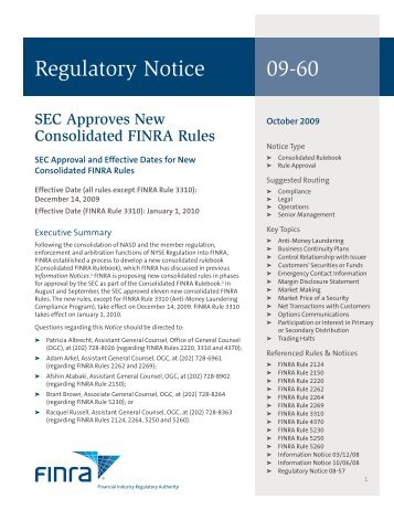 Regulatory Notice 09-60 - FINRA - Rules and Regulations